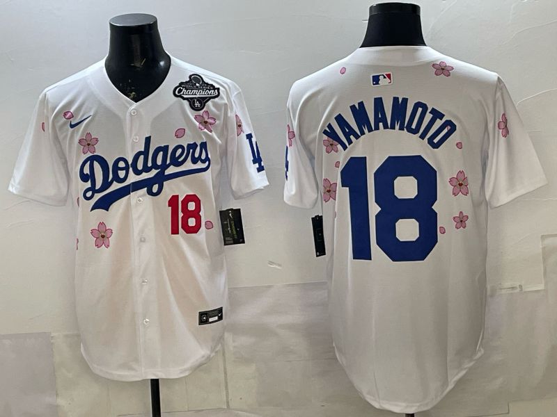 Men Los Angeles Dodgers #18 Yamamoto White Sakura Edition 2026 Nike MLB Jersey 006->los angeles dodgers->MLB Jersey